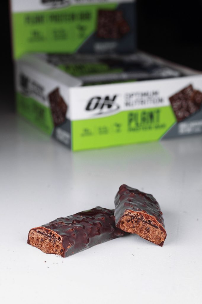 vegan protein bar out of packaging