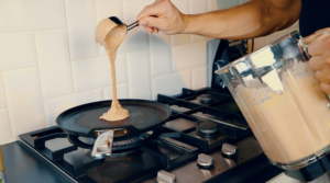 pan with vegan pancake batter